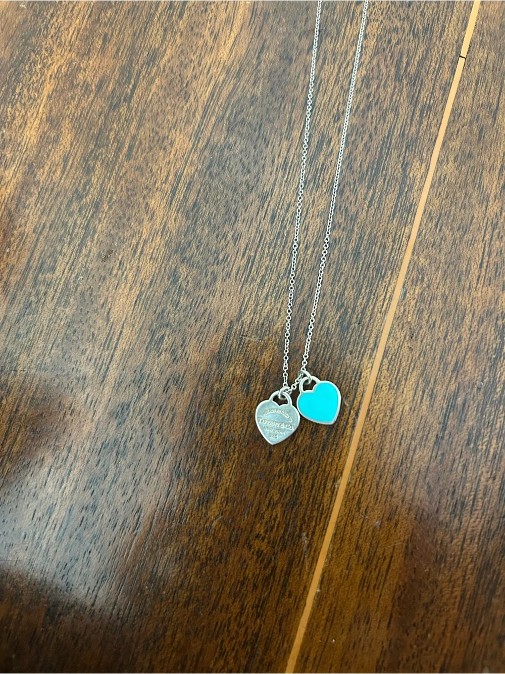 Tiffany & Co. Silver Chain with Turquoise Heart and Engraved Heart Tags